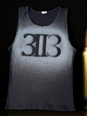 3IIƐ BLACK TANK tank top shirt with white spray paint 323 logo design - MEDIUM